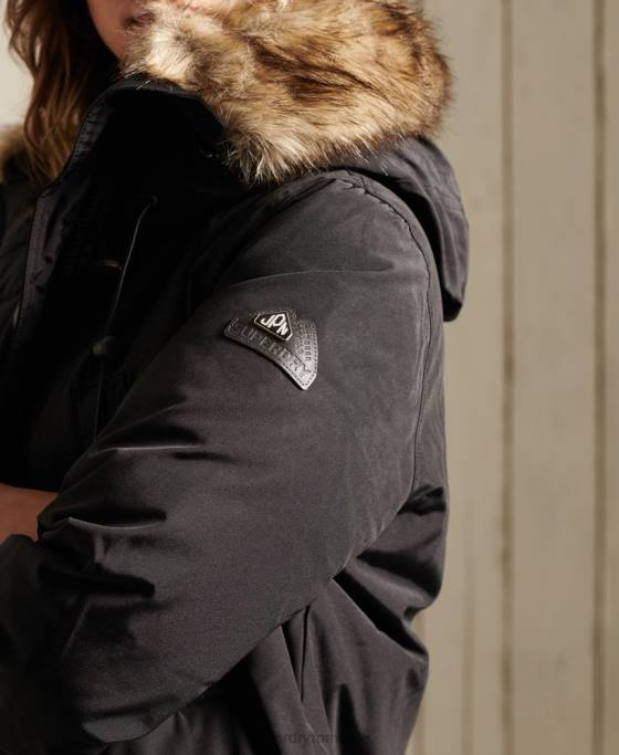 Superdry parka cu glugă din blană artificială îmbrăcăminte negru femei JX0Z3641