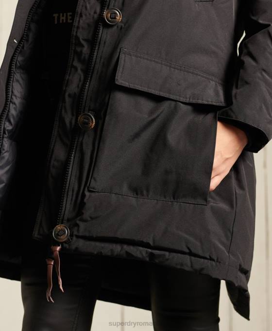 Superdry parka cu glugă din blană artificială îmbrăcăminte negru femei JX0Z3641