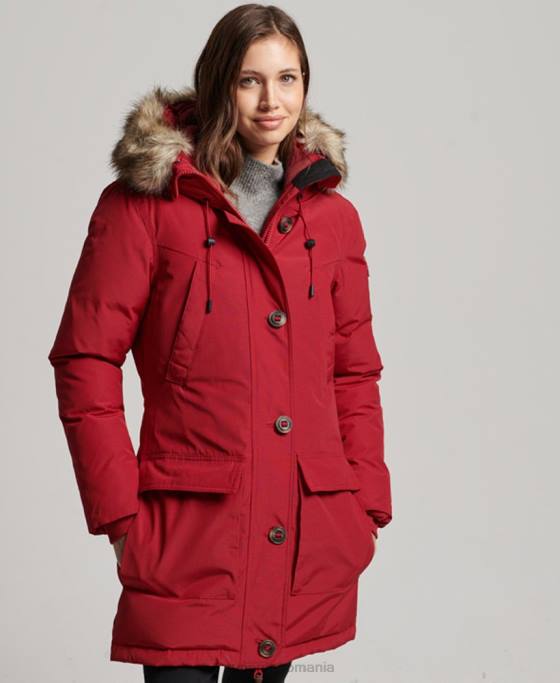 Superdry parka cu glugă din blană artificială îmbrăcăminte roșu femei JX0Z3776