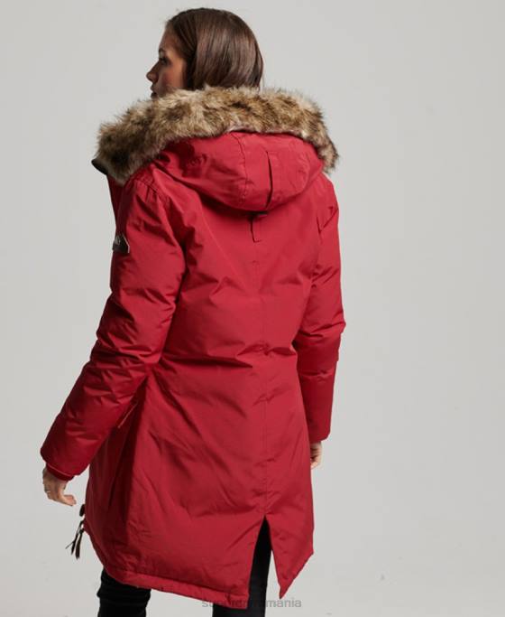 Superdry parka cu glugă din blană artificială îmbrăcăminte roșu femei JX0Z3776