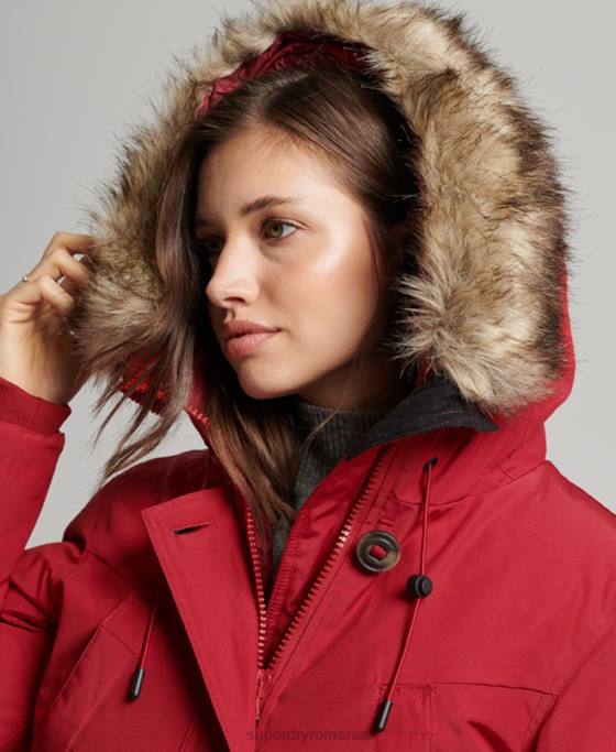 Superdry parka cu glugă din blană artificială îmbrăcăminte roșu femei JX0Z3776