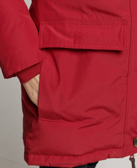 Superdry parka cu glugă din blană artificială îmbrăcăminte roșu femei JX0Z3776