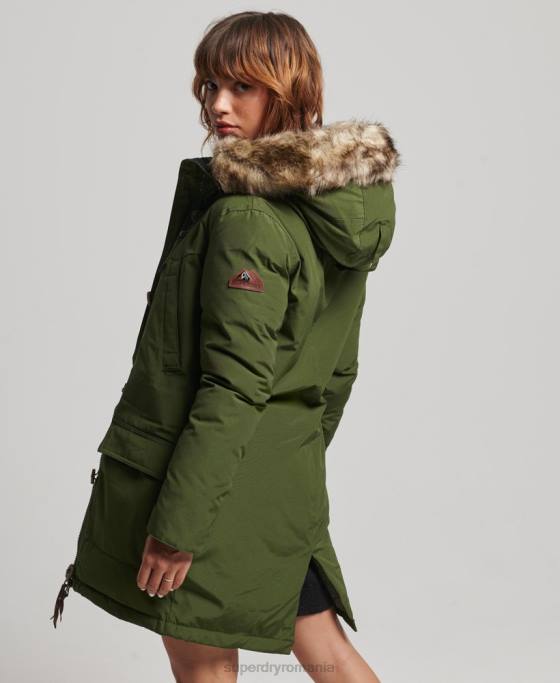Superdry parka cu glugă din blană artificială îmbrăcăminte verde femei JX0Z3775