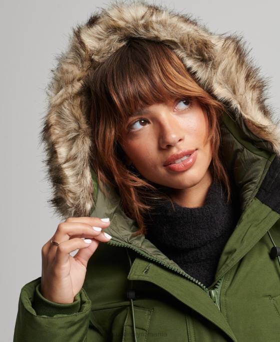 Superdry parka cu glugă din blană artificială îmbrăcăminte verde femei JX0Z3775