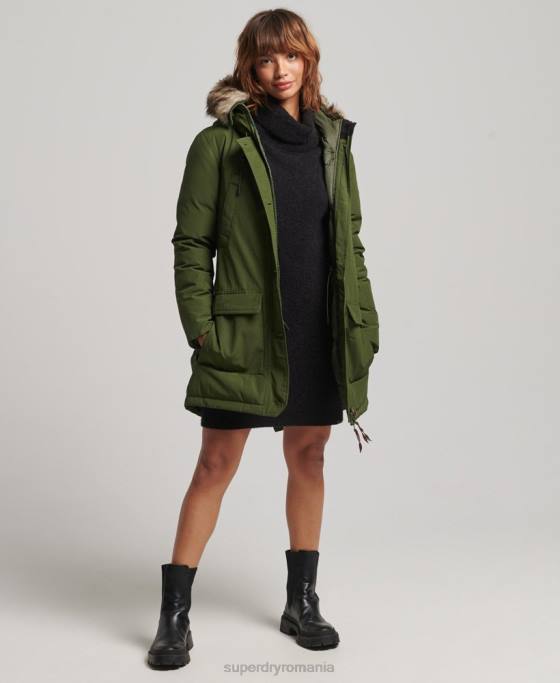 Superdry parka cu glugă din blană artificială îmbrăcăminte verde femei JX0Z3775