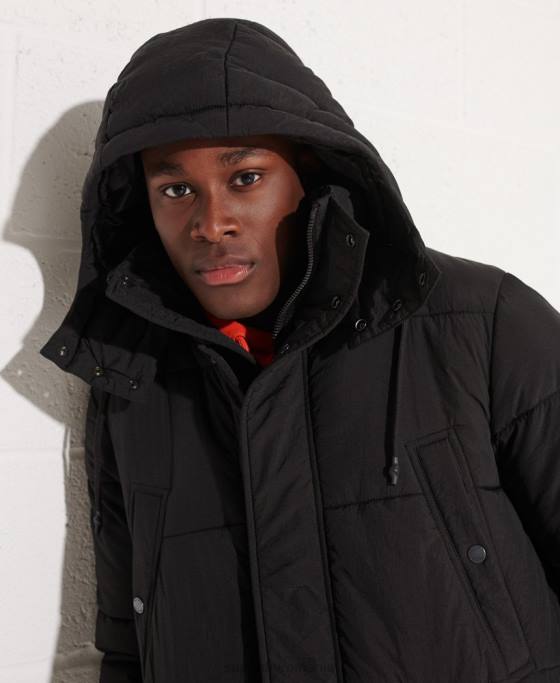 Superdry parka căptușită expediție îmbrăcăminte negru bărbați JX0Z4512