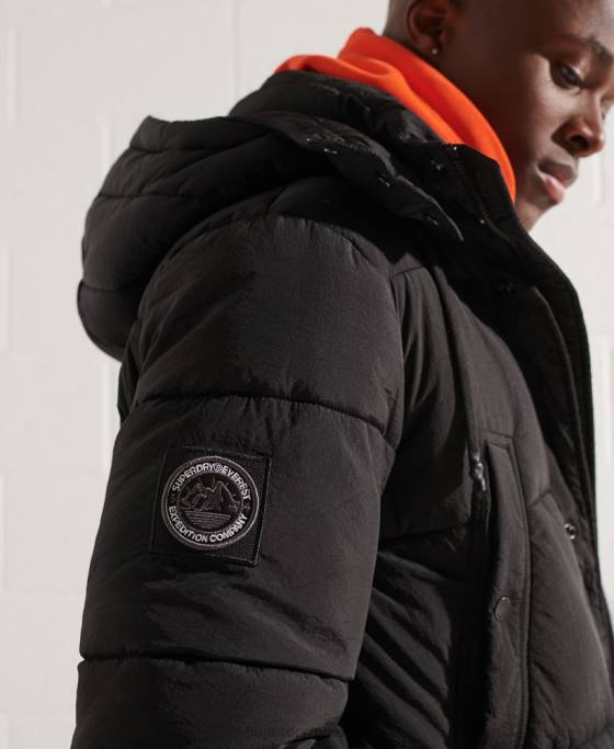 Superdry parka căptușită expediție îmbrăcăminte negru bărbați JX0Z4512