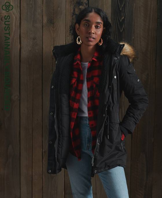 Superdry parka din microfibră nadare îmbrăcăminte negru femei JX0Z5481