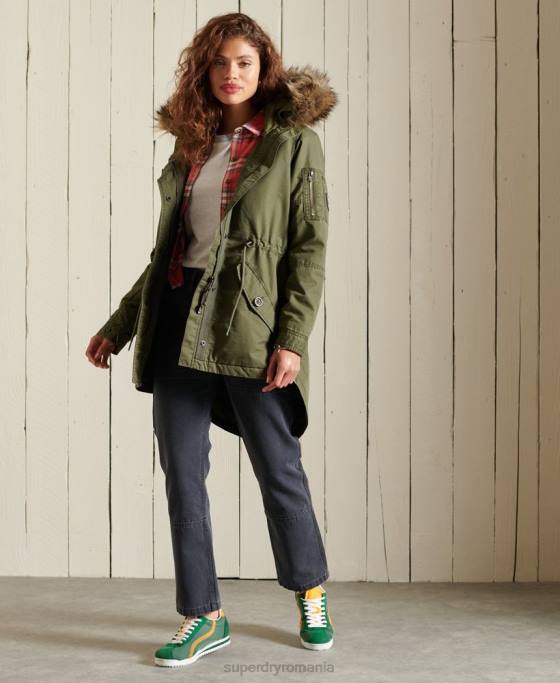 Superdry parka militară coadă de pește îmbrăcăminte kaki femei JX0Z5568