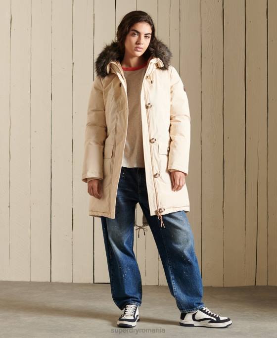 Superdry parka în puf pentru începători îmbrăcăminte cremă femei JX0Z5474