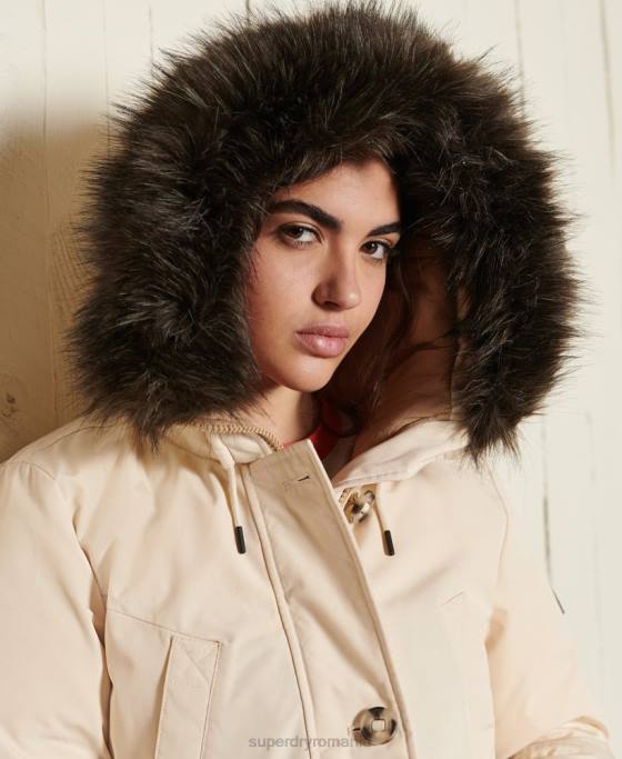 Superdry parka în puf pentru începători îmbrăcăminte cremă femei JX0Z5474