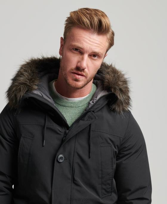 Superdry parka în puf pentru începători îmbrăcăminte gri inchis bărbați JX0Z4577