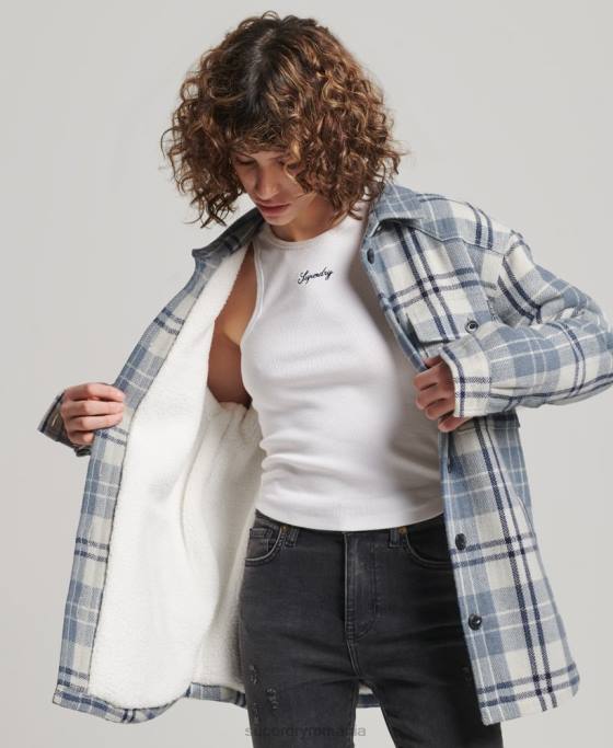Superdry peste cămașă din flanel borg îmbrăcăminte albastru femei JX0Z2898