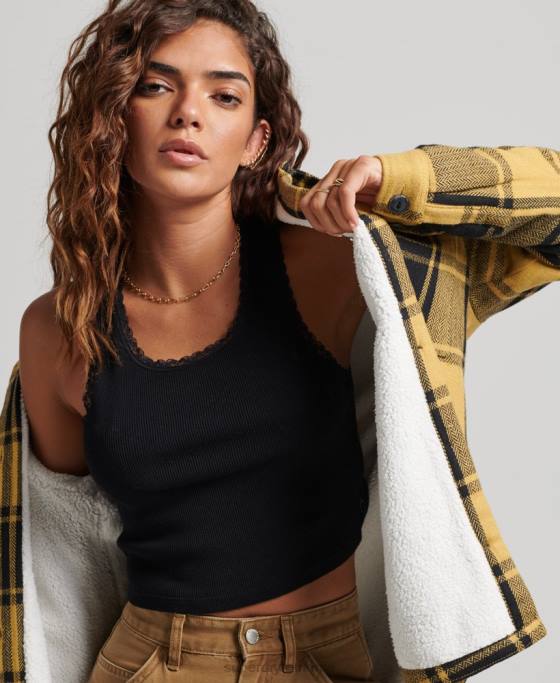 Superdry peste cămașă din flanel borg îmbrăcăminte aur femei JX0Z2927