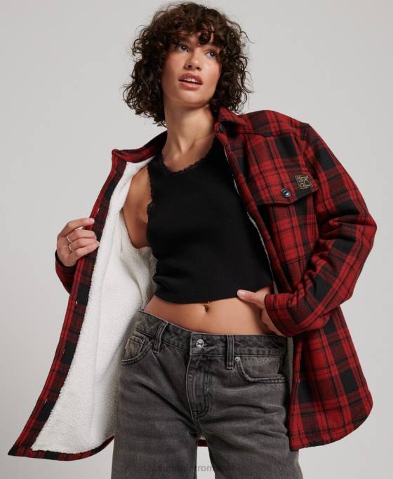 Superdry peste cămașă din flanel borg îmbrăcăminte roșu femei JX0Z2886