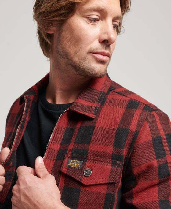 Superdry peste cămașă din lână căptușită cu fermoar îmbrăcăminte roșu bărbați JX0Z153