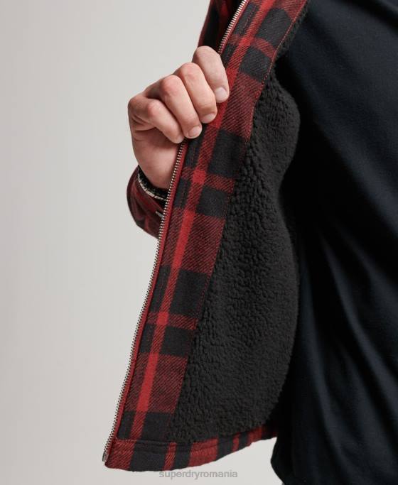 Superdry peste cămașă din lână căptușită cu fermoar îmbrăcăminte roșu bărbați JX0Z153