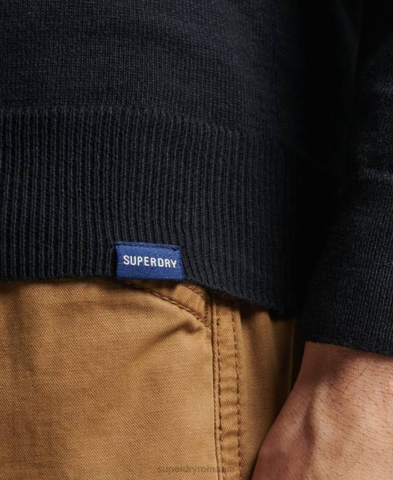 Superdry pulover crew din bumbac organic cașmir îmbrăcăminte negru bărbați JX0Z1288
