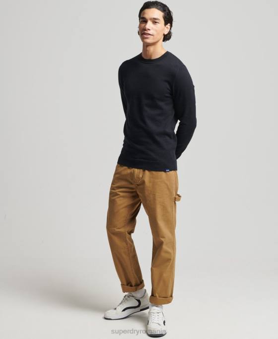 Superdry pulover crew din bumbac organic cașmir îmbrăcăminte negru bărbați JX0Z1288
