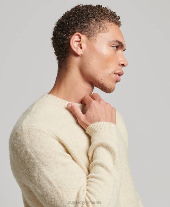 Superdry pulover crew tricotat cu perie îmbrăcăminte bej bărbați JX0Z5247