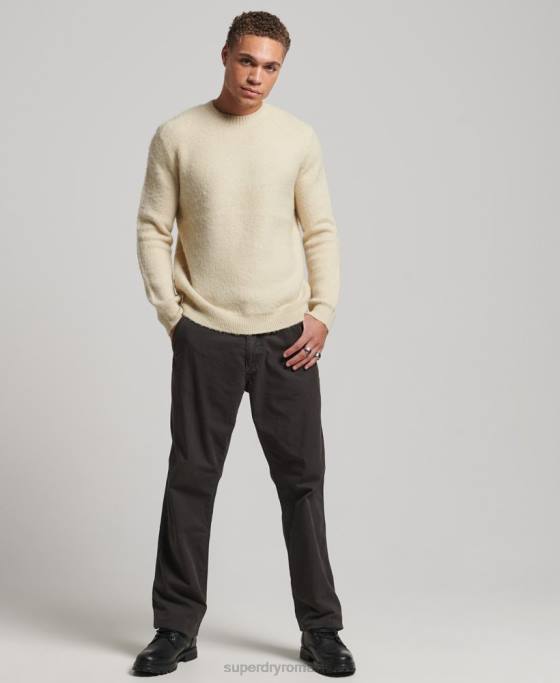 Superdry pulover crew tricotat cu perie îmbrăcăminte bej bărbați JX0Z5247