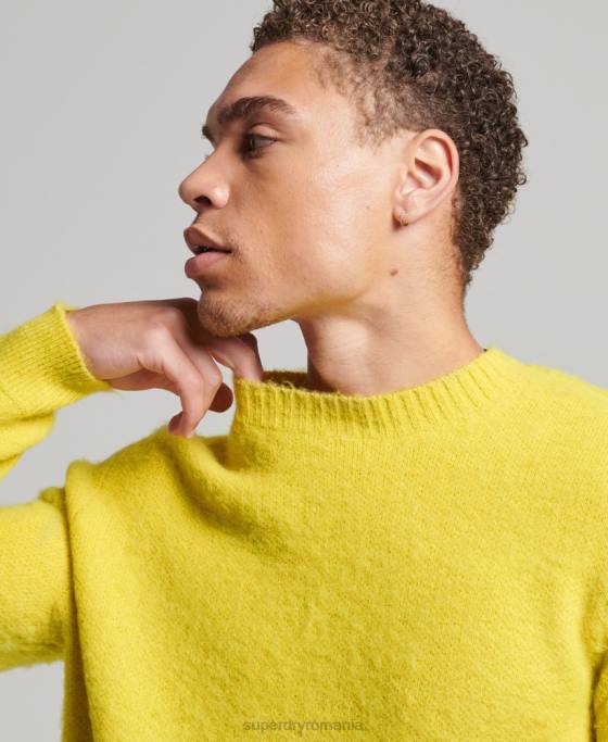 Superdry pulover crew tricotat cu perie îmbrăcăminte galben bărbați JX0Z5242