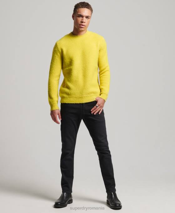 Superdry pulover crew tricotat cu perie îmbrăcăminte galben bărbați JX0Z5242