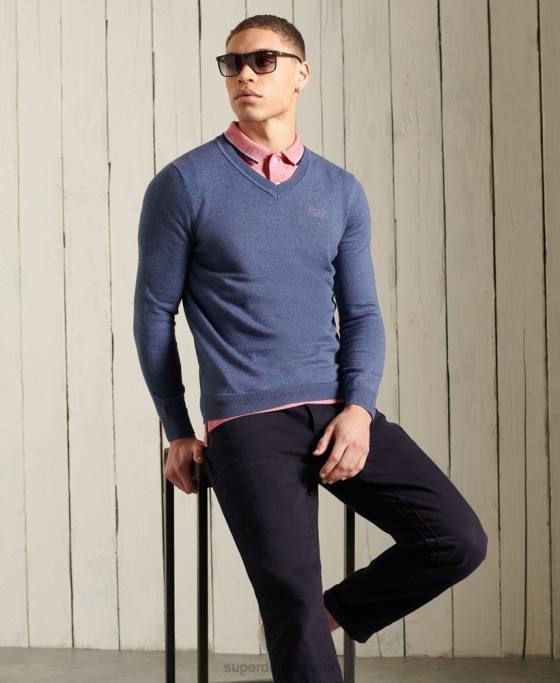 Superdry pulover cu decolteu în V cu etichetă portocalie îmbrăcăminte albastru bărbați JX0Z5328