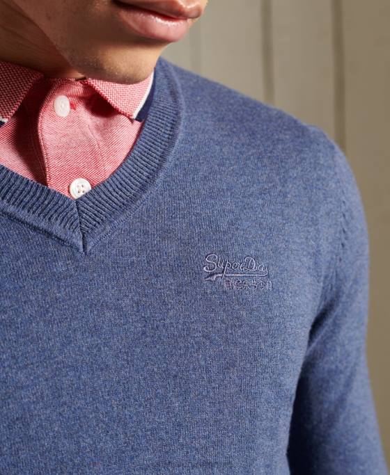 Superdry pulover cu decolteu în V cu etichetă portocalie îmbrăcăminte albastru bărbați JX0Z5328