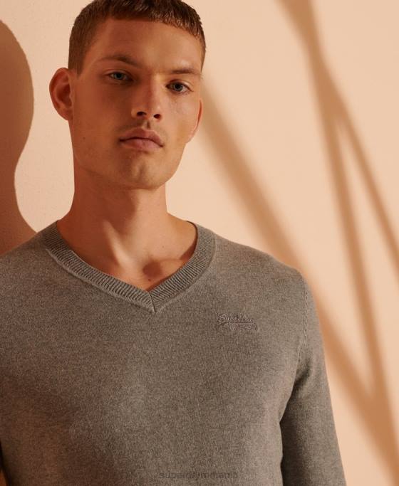 Superdry pulover cu decolteu în V cu etichetă portocalie îmbrăcăminte gri bărbați JX0Z1364