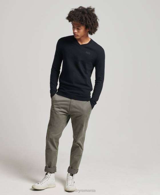 Superdry pulover cu decolteu în V cu etichetă portocalie îmbrăcăminte negru bărbați JX0Z1353