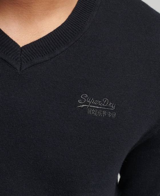 Superdry pulover cu decolteu în V cu etichetă portocalie îmbrăcăminte negru bărbați JX0Z1353