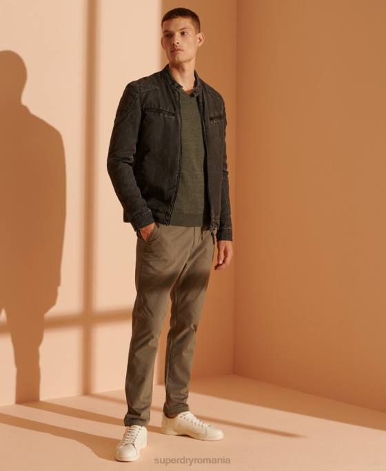 Superdry pulover cu decolteu în V cu etichetă portocalie îmbrăcăminte verde bărbați JX0Z1352