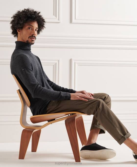 Superdry pulover cu gât rulat din merino îmbrăcăminte gri inchis bărbați JX0Z1336