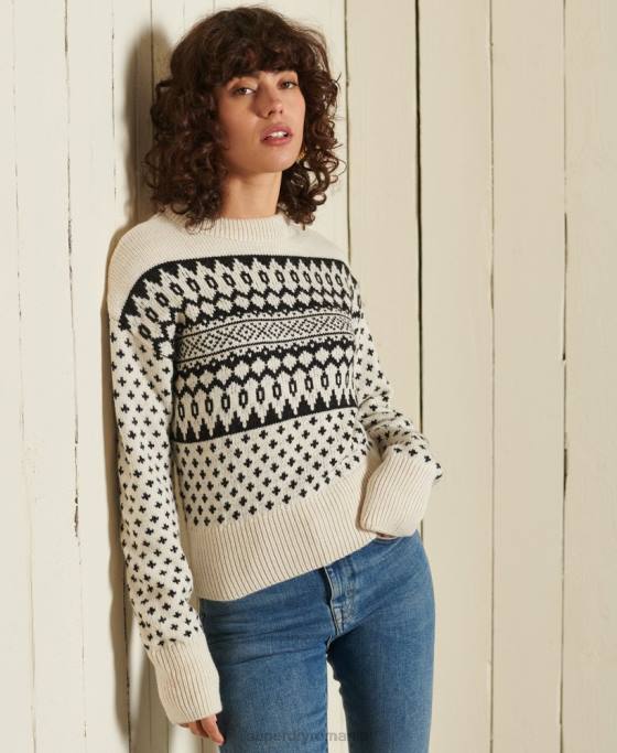 Superdry pulover cu model îmbrăcăminte cremă femei JX0Z4012