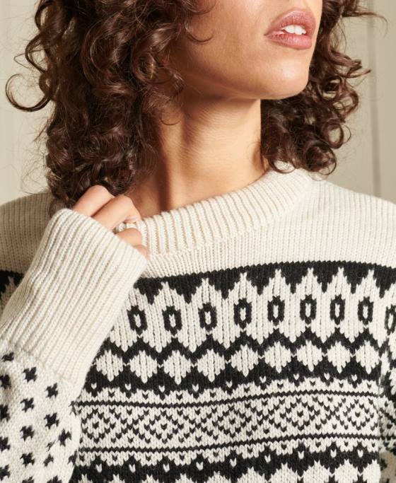 Superdry pulover cu model îmbrăcăminte cremă femei JX0Z4012