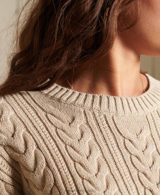 Superdry pulover cu umăr căzut tricot cu cablu cu gâtul opus îmbrăcăminte bej femei JX0Z4026