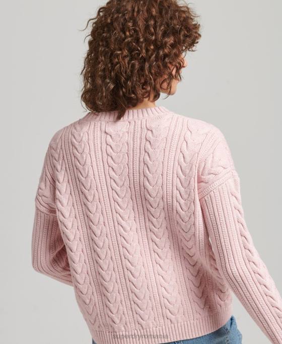 Superdry pulover cu umăr căzut tricot cu cablu cu gâtul opus îmbrăcăminte roz femei JX0Z3970