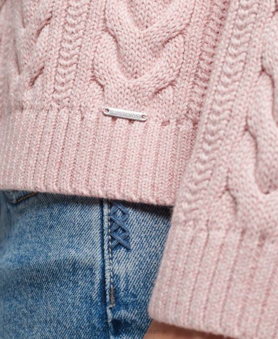 Superdry pulover cu umăr căzut tricot cu cablu cu gâtul opus îmbrăcăminte roz femei JX0Z3970