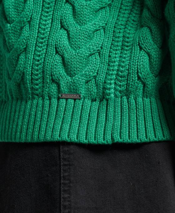 Superdry pulover cu umăr căzut tricot cu cablu cu gâtul opus îmbrăcăminte verde femei JX0Z3993