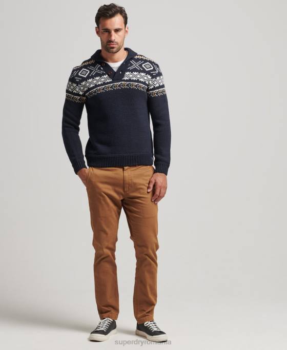 Superdry pulover cu șal tricotat cu model îmbrăcăminte albastru bărbați JX0Z5241