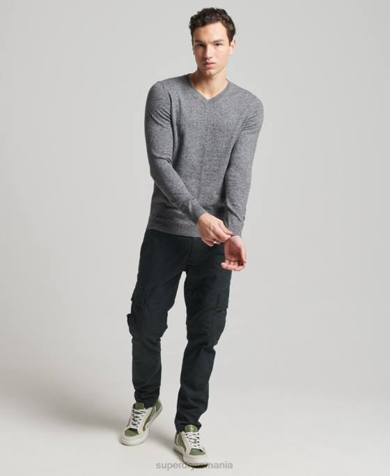 Superdry pulover din amestec vintage de cașmir din bumbac organic îmbrăcăminte gri inchis bărbați JX0Z5277