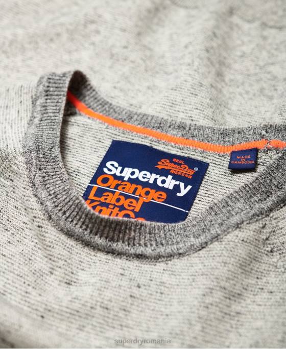 Superdry pulover din bumbac cu etichetă portocalie îmbrăcăminte gri deschis bărbați JX0Z1369