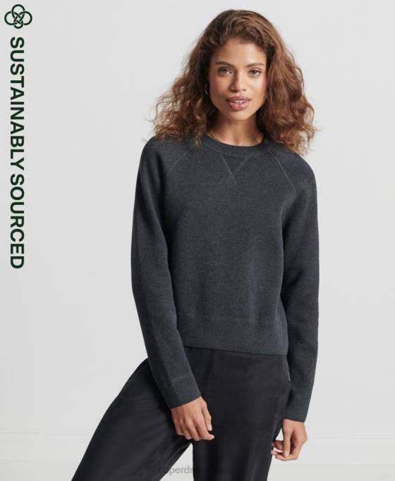 Superdry pulover din bumbac organic esențial îmbrăcăminte negru femei JX0Z6642