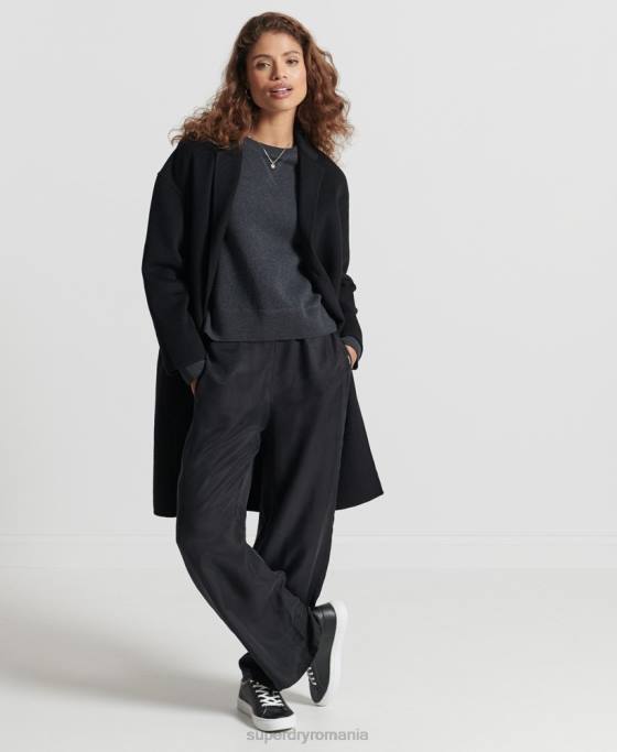 Superdry pulover din bumbac organic esențial îmbrăcăminte negru femei JX0Z6642