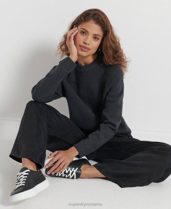 Superdry pulover din bumbac organic esențial îmbrăcăminte negru femei JX0Z6642