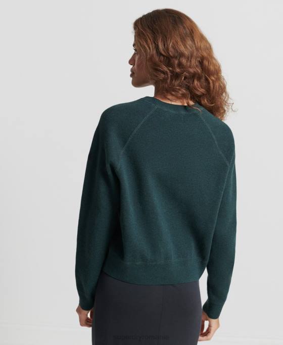 Superdry pulover din bumbac organic esențial îmbrăcăminte verde femei JX0Z6713
