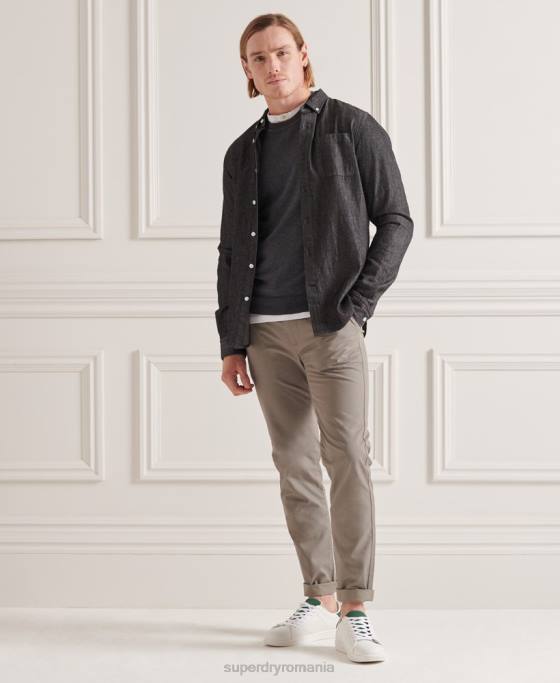 Superdry pulover din bumbac tricotat îmbrăcăminte gri inchis bărbați JX0Z5321