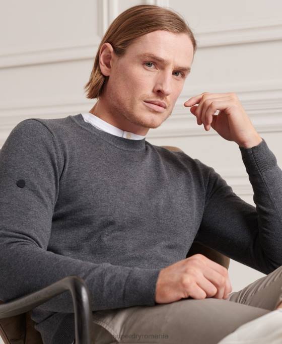 Superdry pulover din bumbac tricotat îmbrăcăminte gri inchis bărbați JX0Z5321
