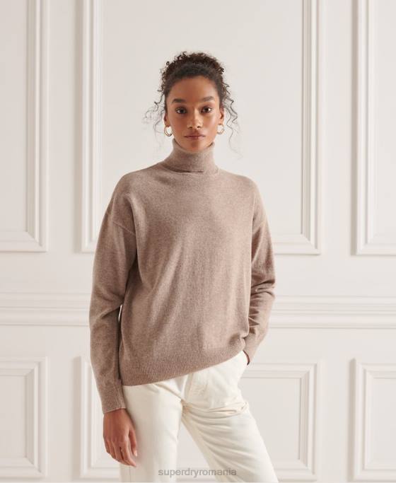 Superdry pulover din lana de miel cu gat rulat îmbrăcăminte bej femei JX0Z3996
